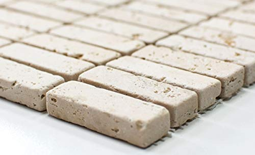 Handmuster Mosaik Fliese Travertin Naturstein beige Stäbchen Chiaro Antique Travertin MOS43-46158_m