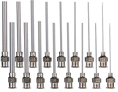 BENECREAT 16PCS 1.5 Zoll Edelstahl Dispensing Needle Tip Stumpfe Spritzennadel mit Luer Lock zum Nachfüllen von Klebespritzen, 10/12/14/16/18/20/22/24G