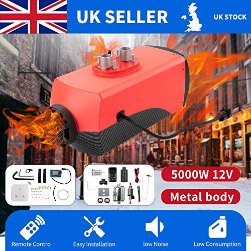 1inchome 2KW / 5KW / 8KW Riscaldatore ad Aria Diesel 12V Riscaldatore di parcheggio per Camion per Barche per Auto con Interruttore LCD (Fibra di Carbonio Rosso, 5KW Nuovo Telecomando)