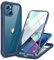 Miracase Compatible with iPhone 13 mini Case 5.4 inch, [Glass Screen Protector] Full Body Rubber Bumper Case Cover (Dark Blue)