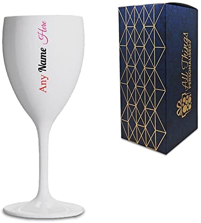 Personalised Plastic White Wine Glass with Gift Box, Personalise with Any Name