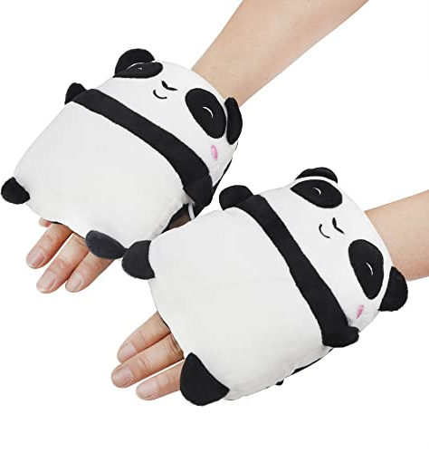 Unisex Hitzehandschuhe USB-beheizte Handschuhe süße Tierform Winterwarme Fingerlose-Handschuhe Weiche Panda Kälteschutz Handschuhe tragbarer Handwärmer für Indoor, Outdoor, Büro, Einkaufen