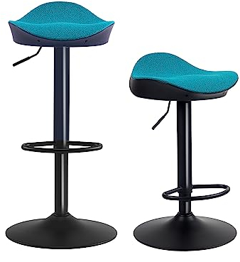Kidol & Shellder Taburetes Altos de Cocina Sillas de Comedor Juego de 2 Negro Teal Forro Polar Teddy Cojín de Asiento con Respaldo Giratorio 360° Ajustable en Altura de PU y Metal Hogar Bistro