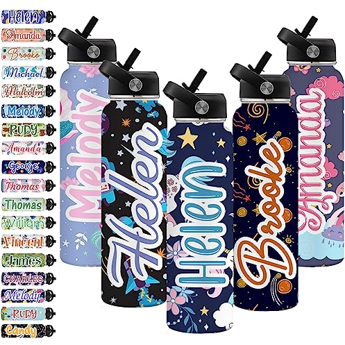 Bottiglia d'acqua isolata personalizzata per bambini Borraccia personalizzata con nomi Personalizza borraccia in acciaio inossidabile con coperchio in cannuccia per ragazzi e ragazze(18oz)