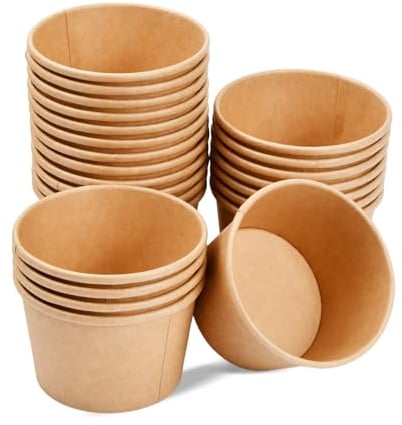 heavenlife 50 Stück Suppenbecher to Go, Bio Pappbecher, Suppentassen aus Kraftpapier, Eisbecher Pappe, Papier-Snackbecher, Kompostierbare Becher Braun für Suppe Salat Nachtisch Vorspeisen (230ml)
