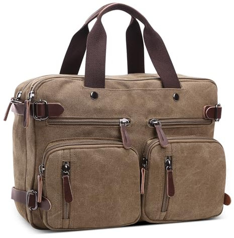 DEEVORCA Canvas Rucksack Herren Vintage Mode Schulrucksack 15 Zoll Laptoptasche Handtasche für Reisen Lässig Arbeit Camping Täglich Leinwand Tagesrucksack Herren Messenger Bag Khaki