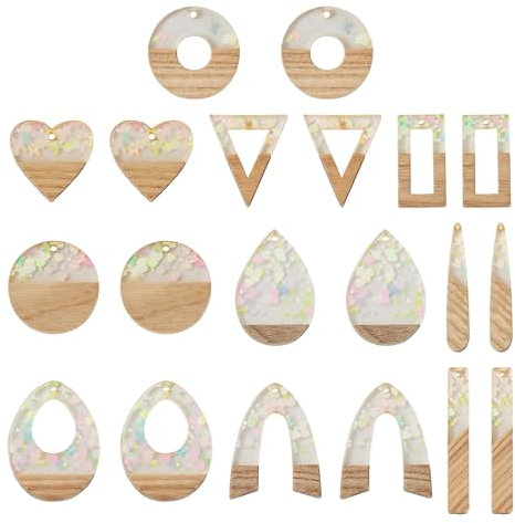 Crafans Anhänger aus Harz, Walnussholz, für Ohrringe, Halsketten, Anhänger, Harz, Holzstücke, Charm, Schmuckherstellung, S, Harz Holz, Harz