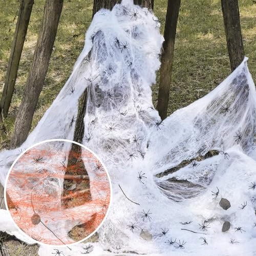 HEOUCH 30 Stück Spinnen Halloween Deko, 180g Spinnennetz Deko, Outdoor Spinnweben Dekoration, Spinnenweben Halloween, Spinnennetz Halloween Deko Horro, für Spukhaus-Dekoration,Gruselszene