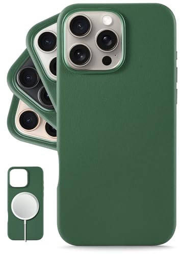 LONLI Classic - for iPhone 16 Pro - European Genuine Vele Leather Phone Case - Smoothen and Soften Over Time - [Compatible with Magsafe] - Dark Green