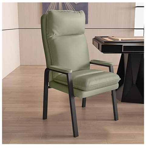 Chefsessel aus grünem Leder mit Armlehnen und Metallbeinen, gepolsterter Sitzungssessel für Konferenzräume