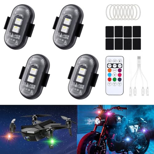 WILLONG LED Blitzlicht Auto 4 Stück,Kabellose LED Lichter Auto,Drone Strobe Light,Wireless LED Light mit Fernbedienung,Blitzlichter für Auto,Motorrad,Drohne