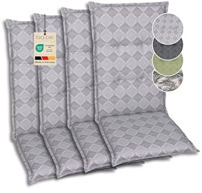 GO-DE Textil Bequeme und attraktive Polsterauflagen für Mittellehner-Gartenstühle (4er-Set, Rautenlinien grau, Mittellehner)