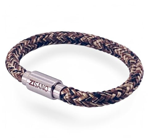 ZISANOPOWER Power & Balance Armbänder - Versch. Farben & Größen - Segeltau Herren Damen -patentierter Magnetverschluss - Edelstahl Armband Herren - Schmuck Damen - Geschenke(TERRA, M)