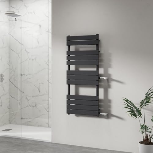 WITEN&NOCK Designheizkörper Badheizkörper 1200x 500 mm Anthrazit Handtuchheizung Handtuchtrockner Seitenanschluss(rechts) Nabenabstand 500 & 900 mm mit Ventile(Durchgangsform)