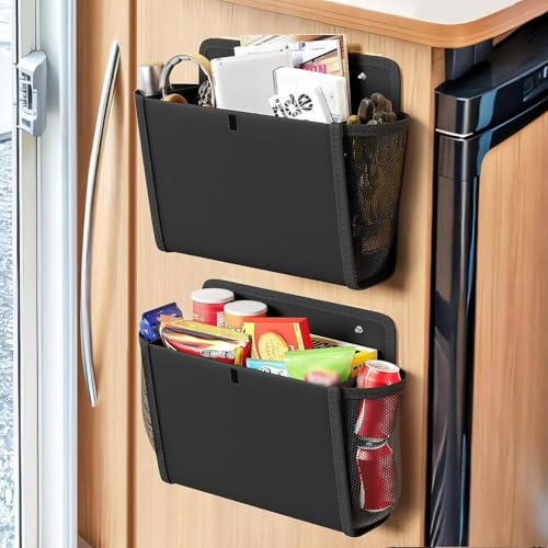 Etomvoop 2 x Wohnwagentür-Organizer, Wandmontage, Hängetasche mit großen Taschen, Organizer-Lösungen für Wohnmobil, Van, Wohnmobil, Küche, Büro, Camping, Zubehör, schwarzer Korb
