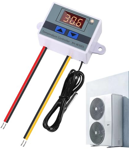 Regolatore di temperatura digitale a LED, elegante modulo termostato di raffreddamento per riscaldamento, pulsante di controllo, sonda impermeabile, 1 metro, in acciaio , multiuso, per uso esterno