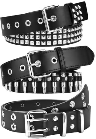 Tapufitil 3 Stück Nieten Gürtel Y2K Emo Gothic Punk Rock Mit Patronen Für Damen