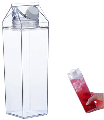 Elyebxj 2 Pcs Clear Milk Carton Water Bottle, Plastic 1000ml Milk Box Juice Bottle, for Outdoor Sports Travel Camping Activities, Carton Water Bottles