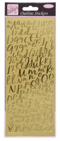 Anitas Outline Stickers, Modern Alphabet, Gold, For Scrapbooking, Card Making, Kids Play, Homework, Art, Craft, Embelish, Decorative, Paper, Card, Glass, Metal, Plastic, Foam