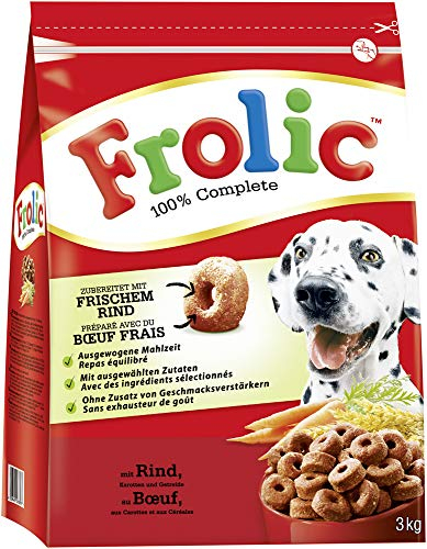 Frolic Hundefutter Trockenfutter mit Rind, Karotten und Getreide, 3 Beutel (3 x 3kg)