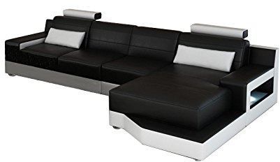 JVmoebel LEDERSOFA ECKSOFA WOHNLANDSCHAFT Sofa Couch Ecke Polster L- Form Sofa ULM V, Weiß/Braun, 385x195 oder 195x385, Leder
