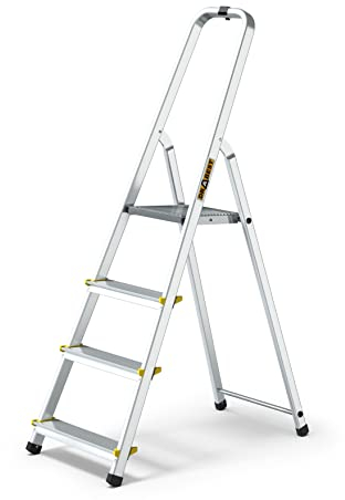 DRABEST Leiter PRO Serie Klapptrittleiter 4 Stufen Trittleiter Stehleiter Alu Haushaltsleiter Rutschsichere Stufenleiter Belastbar bis 150 kg