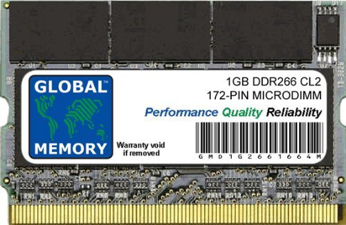GLOBAL MEMORY 1GB DDR 266MHz PC2100 172-PIN MICRODIMM Memory RAM per Computer Portatili/Notebook
