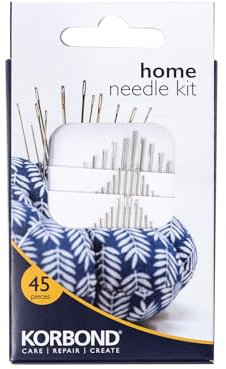 KORBOND 45 Piece Set Assortment for A Multitude of Hand Sewing, Mending and Crafting Selection of Sharps, Betweens Tapestry & Darning, Carbon Steel, Silver, Home Needle Kit