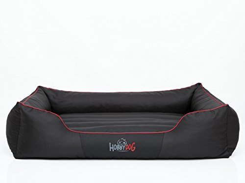 Hobbydog Hundebett, Hundekissen, Hundekorb, erhöhte Ränder, Bezug abnehmbar waschbar, XXL für mittelgroße und große Hunde, 110 x 90 x 25 cm, Waschbar Hundesofa, schwarz mit rot
