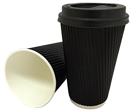12 oz Black Ripple cups with Black lids x 500