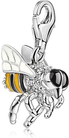 MATERIA 925 Silber Charms Anhänger Biene Wespe - Emaille Charm gelb für Bettelarmband/Kette mit Box #C23