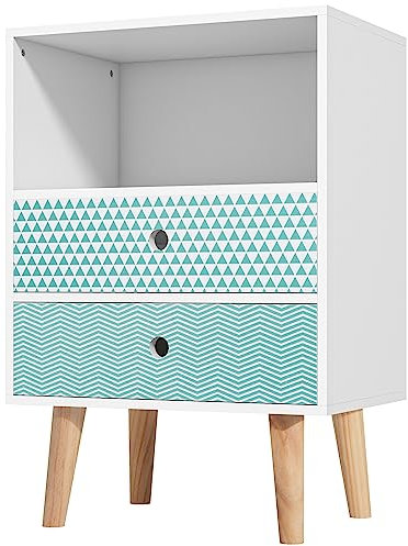 HOMCOM Mesita de Noche Cómoda de Madera Cajonera con 2 Cajones con Estante Abierto para Dormitorio Salón 45x30x65 cm Blanco