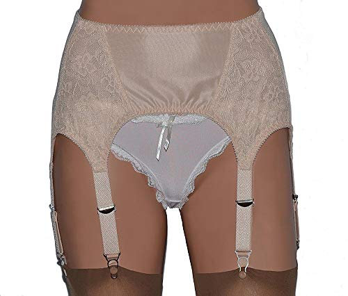6 cinghie reggicalze in rete e pizzo, nero, beige o bianco, ottima qualità, taglie 40-18, Beige, XL