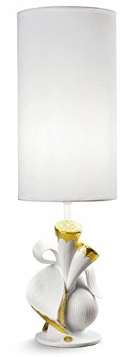 Casa Padrino Luxus Tischleuchte Porzellan Nature Weiß/Gold H54 x 16 cm - Luxus Beleuchtung Tischlampe