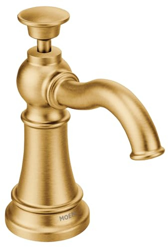 Moen S3945BG Traditional Deck Mounted Kitchen Soap Dispenser with Above the Sink Refillable Bottle, Brushed Gold