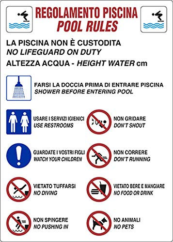 cartello alluminio cm 50x35 REGOLAMENTO PISCINA POOL RULES...