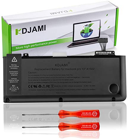 KDJAMI A1322 Laptop Battery for MacBook Pro 13 A1278 (Mid-2009 Mid-2010 Early-2011 Late-2011 Mid-2012) 661-5557 661-5229 3ICP5/69/71-2 020-6764-A[63.5Wh/10.95v]