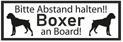 Samunshi® Aufkleber Boxer an Board - Schild Sticker Hinweisschild Warnschild Vorsicht Hund 15 x 5,3cm Boxer an Board schwarz