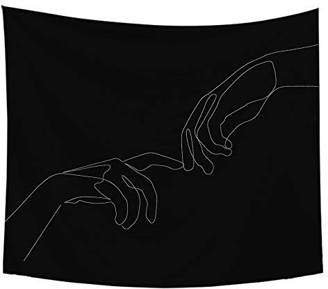 Odot Wandteppich Wandtuch Wandbehang, Schwarz und Weiß Modern Skizze Tapisserie Tischdecke Meditation Yogamatte Strandtuch von Zuhause Wanddekorationen (150x200cm,Schwarz)