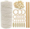 suo long Kit de Macramé 3mmx100m - Hilo de Macramé Cuerda 3mm para Colgador de Plantas Macrame- Cuerda de algodón Natural para Adultos Principiantes- Kit Macramé Completo y Fácil de Usar