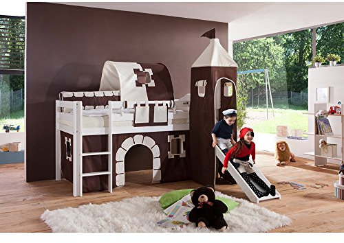 Relita Spielbett mit 4tlg. Stoffset Burg, Buche massiv weiß lackiert