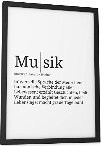 Papierschmiede® Definition: Musik, DIN A4 fertig gerahmt (Rahmen: Material und Farbe wählbar), Wandbild für Wohnzimmer, Schlafzimmer, Küche, Esszimmer, Poster Geschenk Wanddeko aufhängefertig