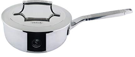 SAVEUR SELECTS Soßentopf mit Deckel, Edelstahl, Ø 20 cm, effiziente Wärmeverteilung, Spülmaschinenfest, geeignet für alle Herdarten, Backofenfest bis 260 °C, induktionsgeeignet, rund, 1.9 L Volumen