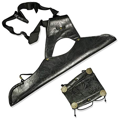 SHARROW Bogenschießen Pfeil Köcher Pfeilhalter Köcher für Pfeile Pfeilköcher Verstellbarer Hüftgurt mit Bogenschießen Armschutz PU Leder Armschoner Arm Guard Bogensport Zubehör (Schwarz)