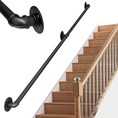 Support for Les Mains courantes intérieur Escalier extérieur d'occasion, for handicapés Escaliers Balustrades Enfants âgés, en Fer forgé Métal Noir extérieur extérieur Support Mural Kit Balustrade