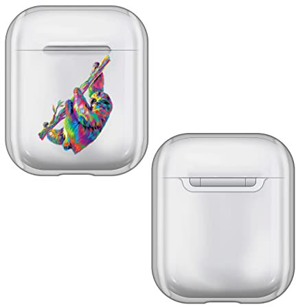 Head Case Designs Offizielle P.D. Moreno Faultier Tiere Durchsichtig Harte Kristall Handyhülle Hülle Huelle kompatibel mit Apple AirPods 1 1st Gen / 2 2nd Gen Charging Case