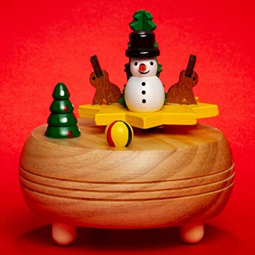 SIKORA SD06 kleine Spieldose Spieluhr für Weihnachten aus Holz mit Figuren Musik O Tannenbaum, Farbe/Modell:Schneemann