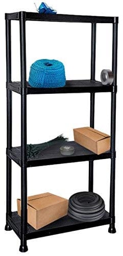 Gr8 Home Lightweight 4 Tier Black Plastic Shelving Unit Storage Racking Shelves Garage Warehouse Home Shed Rack