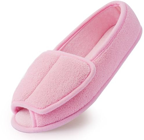 Git-up Donna Morbide Comode Pantofole Casa Calde Leggere e Antiscivolo Ciabatta con Soletta Memory Foam Regolabili diabetiche artrite Edema Piedi Punta Aperta Piatte Indoor Slippers, Rosa 9.