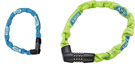 ABUS Kettenschloss Tresor 1385/85 Aqua – Zahlenschloss aus gehärtetem Stahl – Sicherheitslevel 7 – 85 cm – Blau & Kettenschloss Tresor 1385/75 Neon – Sicherheitslevel 6 – 75 cm – 71263 – Grün